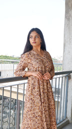 Cream Brown Kalamkari A-line Long Kurta