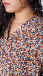 Brown Floral Kalamkari A-line Long Kurta