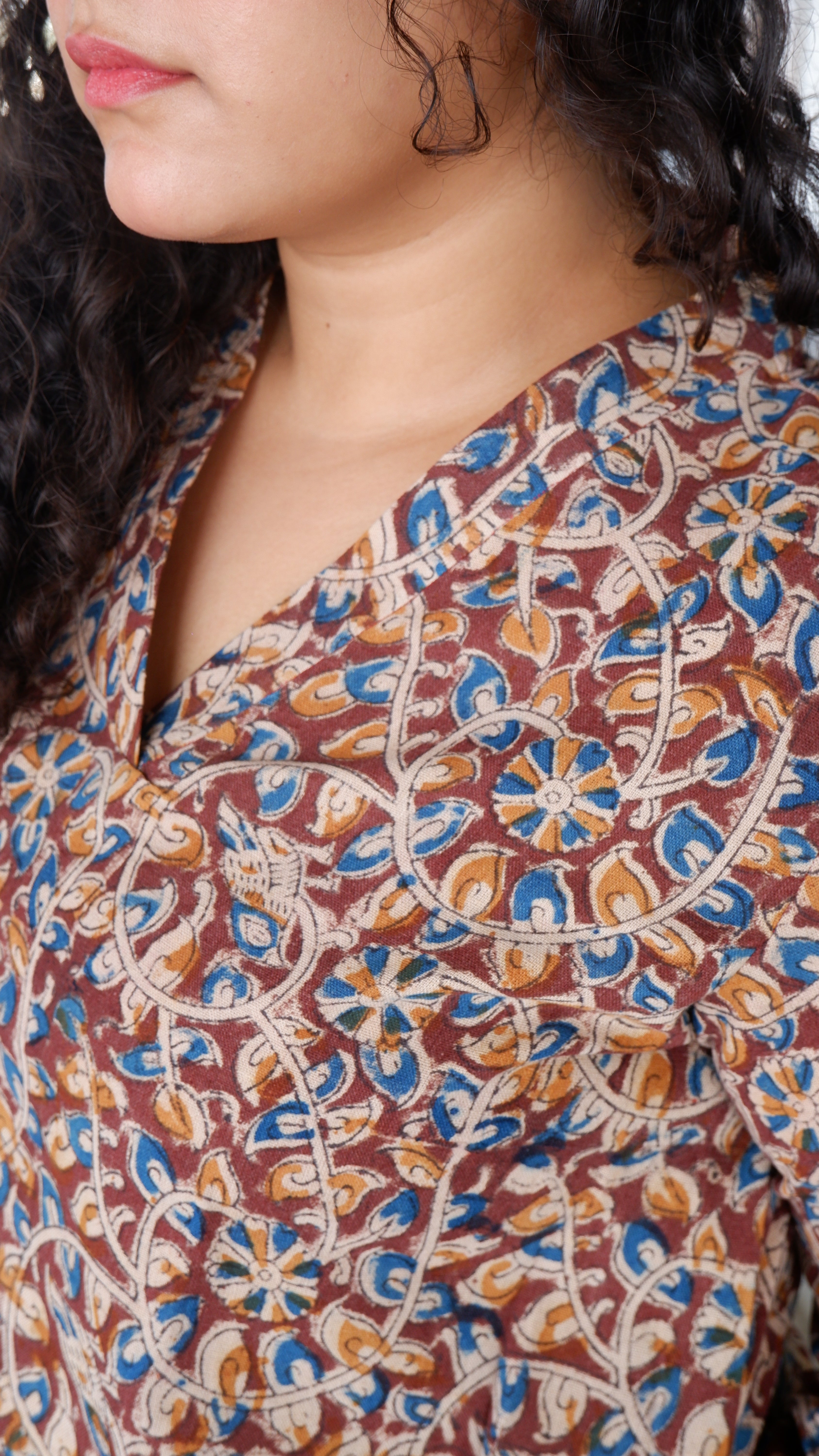 Brown Floral Kalamkari A-line Long Kurta