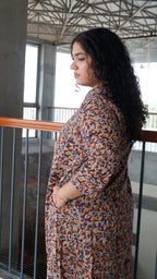 Brown Floral Kalamkari A-line Long Kurta