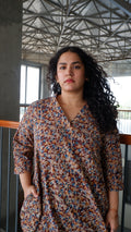 Brown Floral Kalamkari A-line Long Kurta