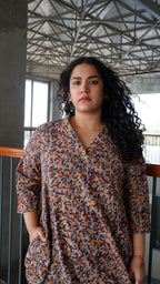 Brown Floral Kalamkari A-line Long Kurta