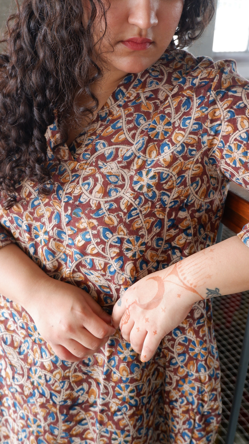 Brown Floral Kalamkari A-line Long Kurta