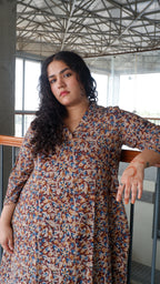 Brown Floral Kalamkari A-line Long Kurta