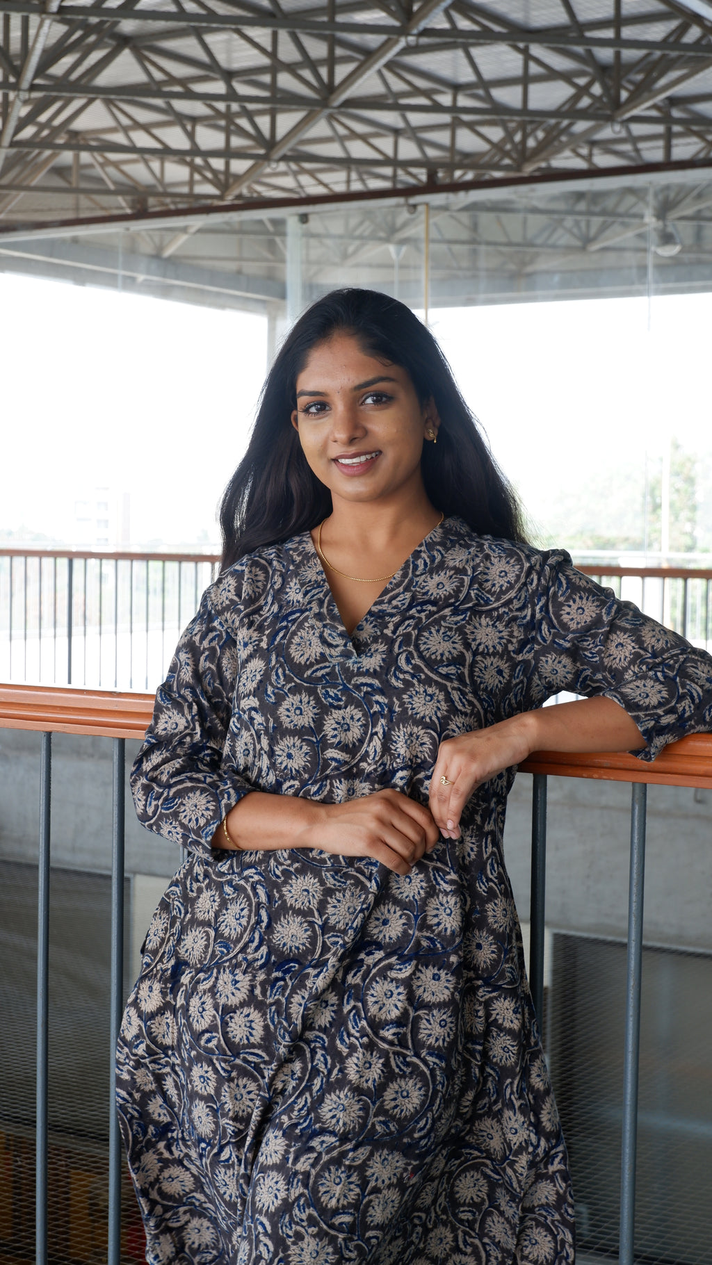 Black Floral Kalamkari A-line Long Kurta