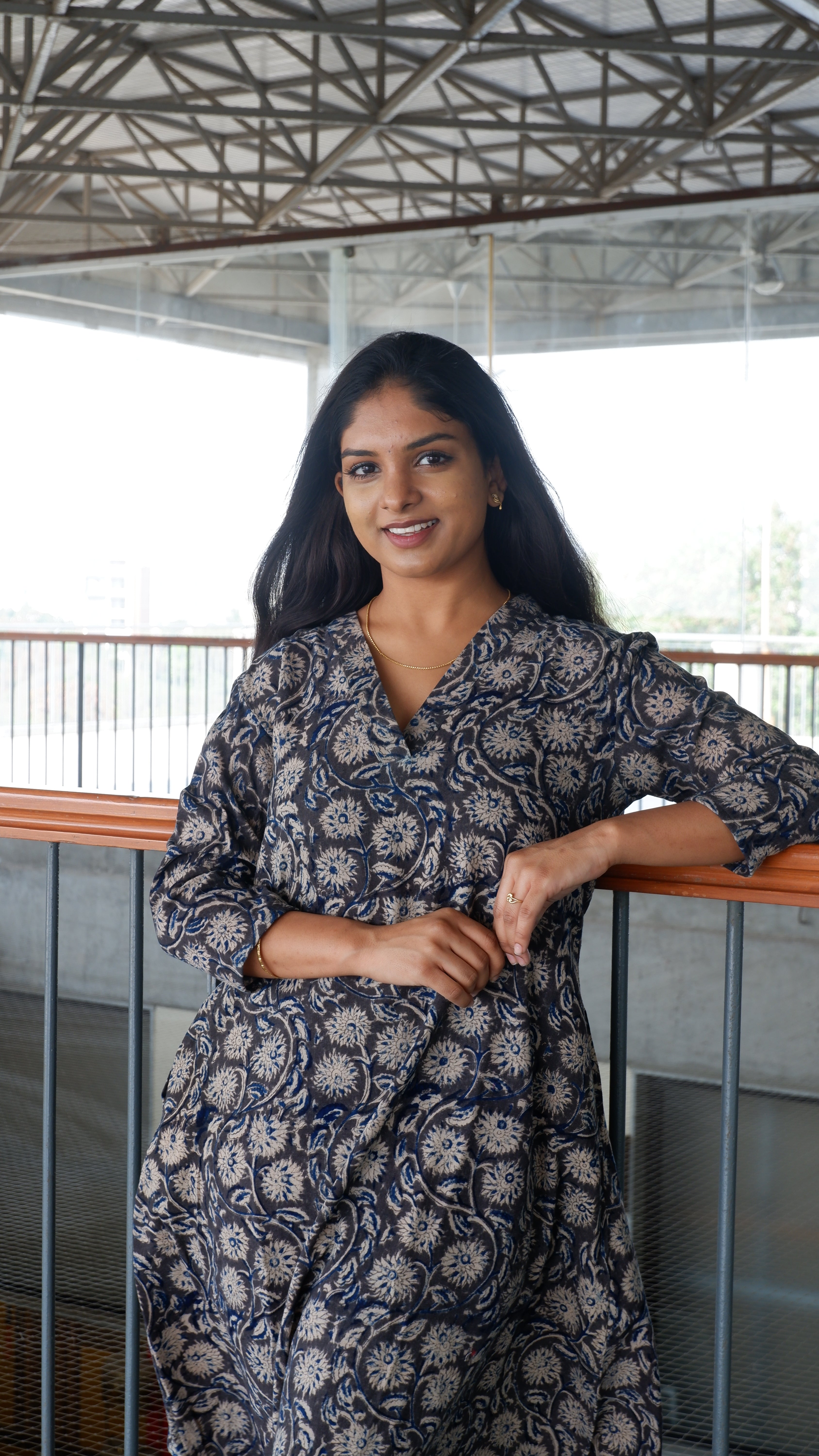 Black Floral Kalamkari A-line Long Kurta