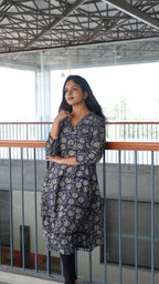 Black Floral Kalamkari A-line Long Kurta