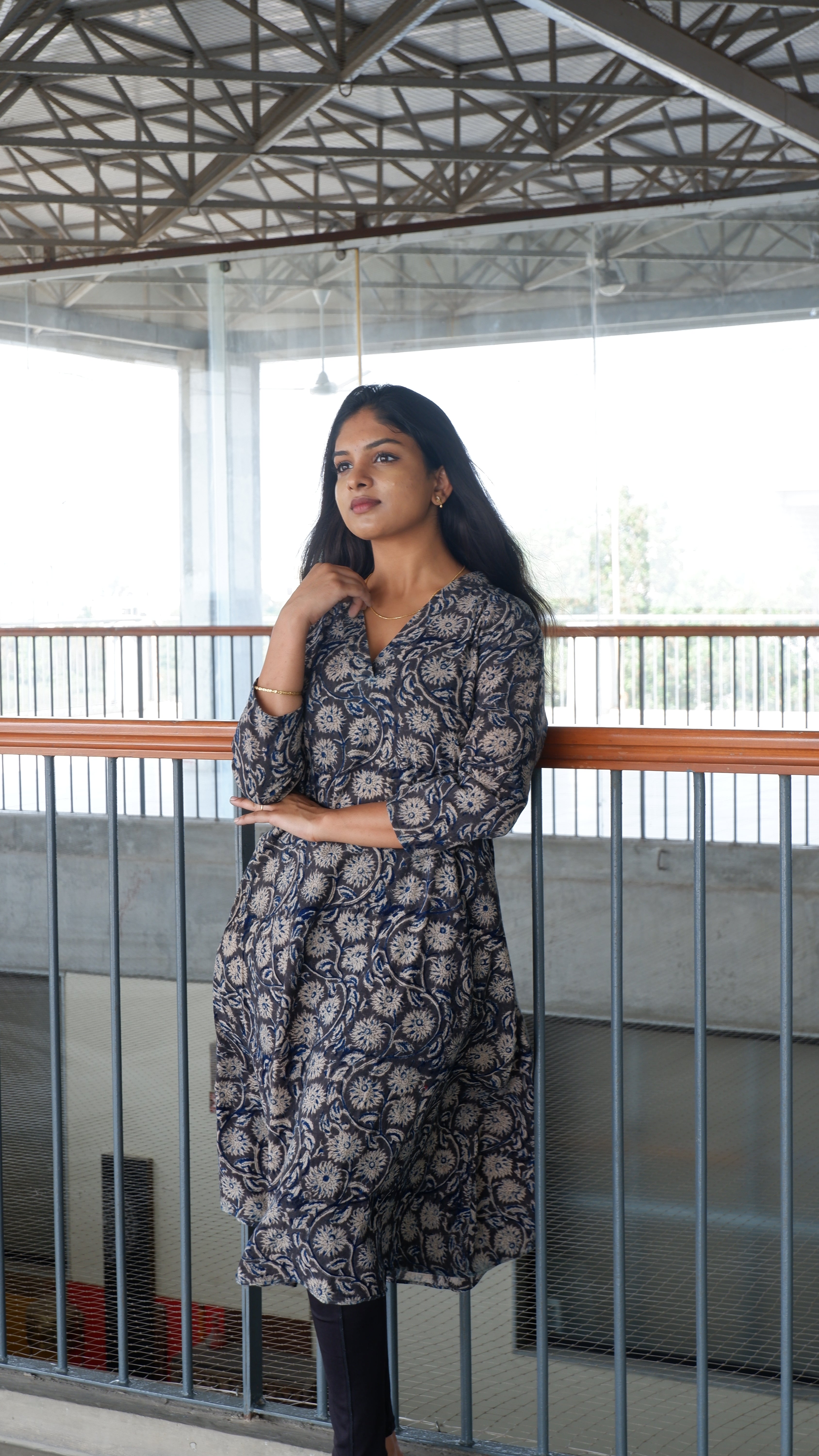 Black Floral Kalamkari A-line Long Kurta