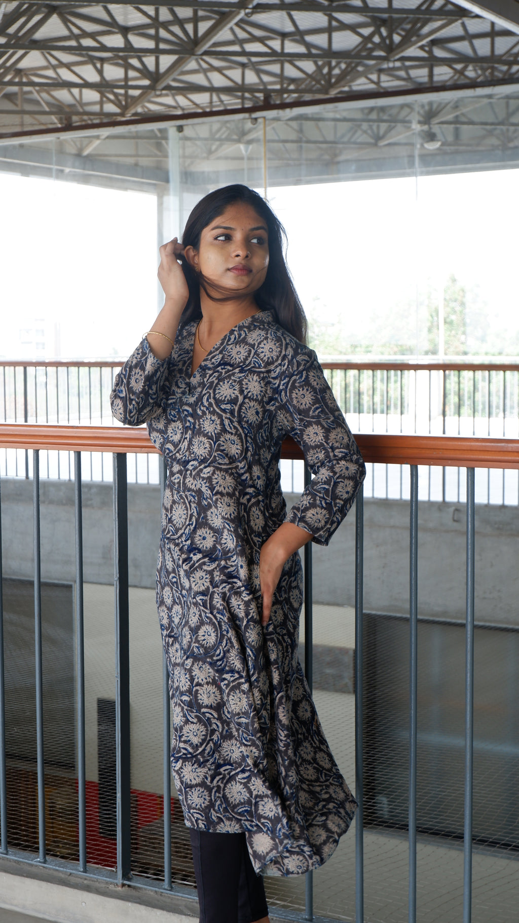 Black Floral Kalamkari A-line Long Kurta