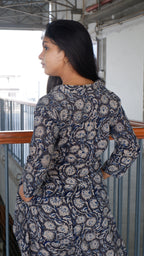 Black Floral Kalamkari A-line Long Kurta