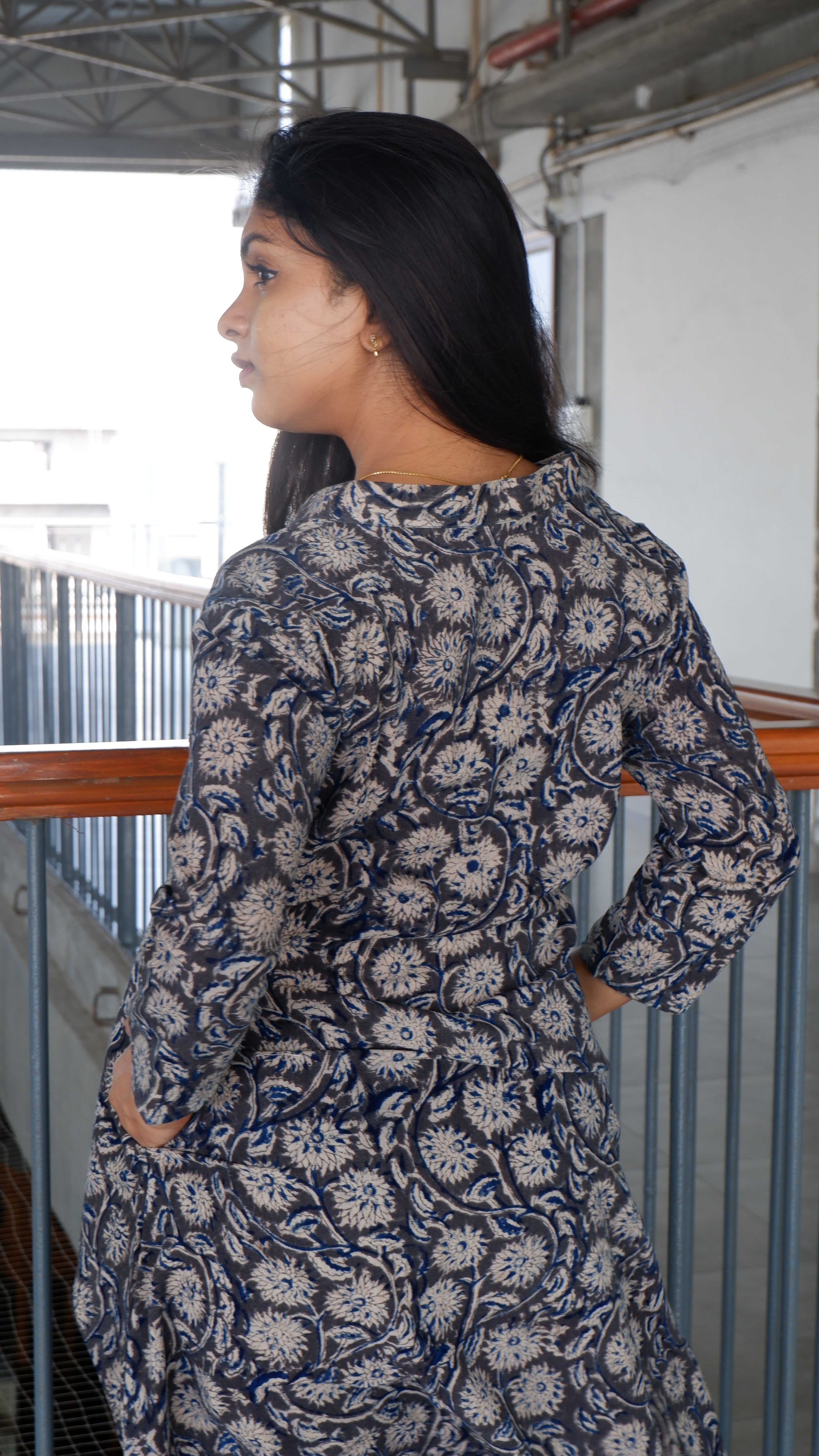 Black Floral Kalamkari A-line Long Kurta