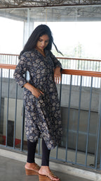 Black Floral Kalamkari A-line Long Kurta