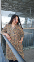 Green Floral Kalamkari A-line Long Kurta