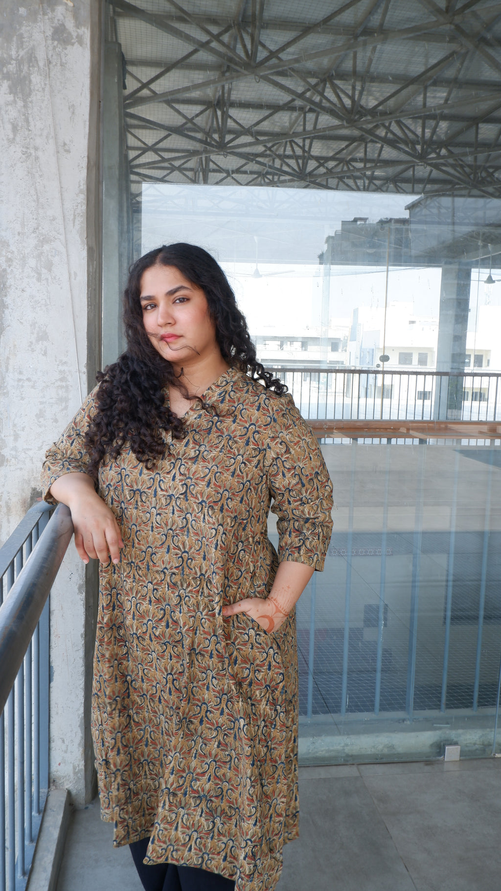 Green Floral Kalamkari A-line Long Kurta