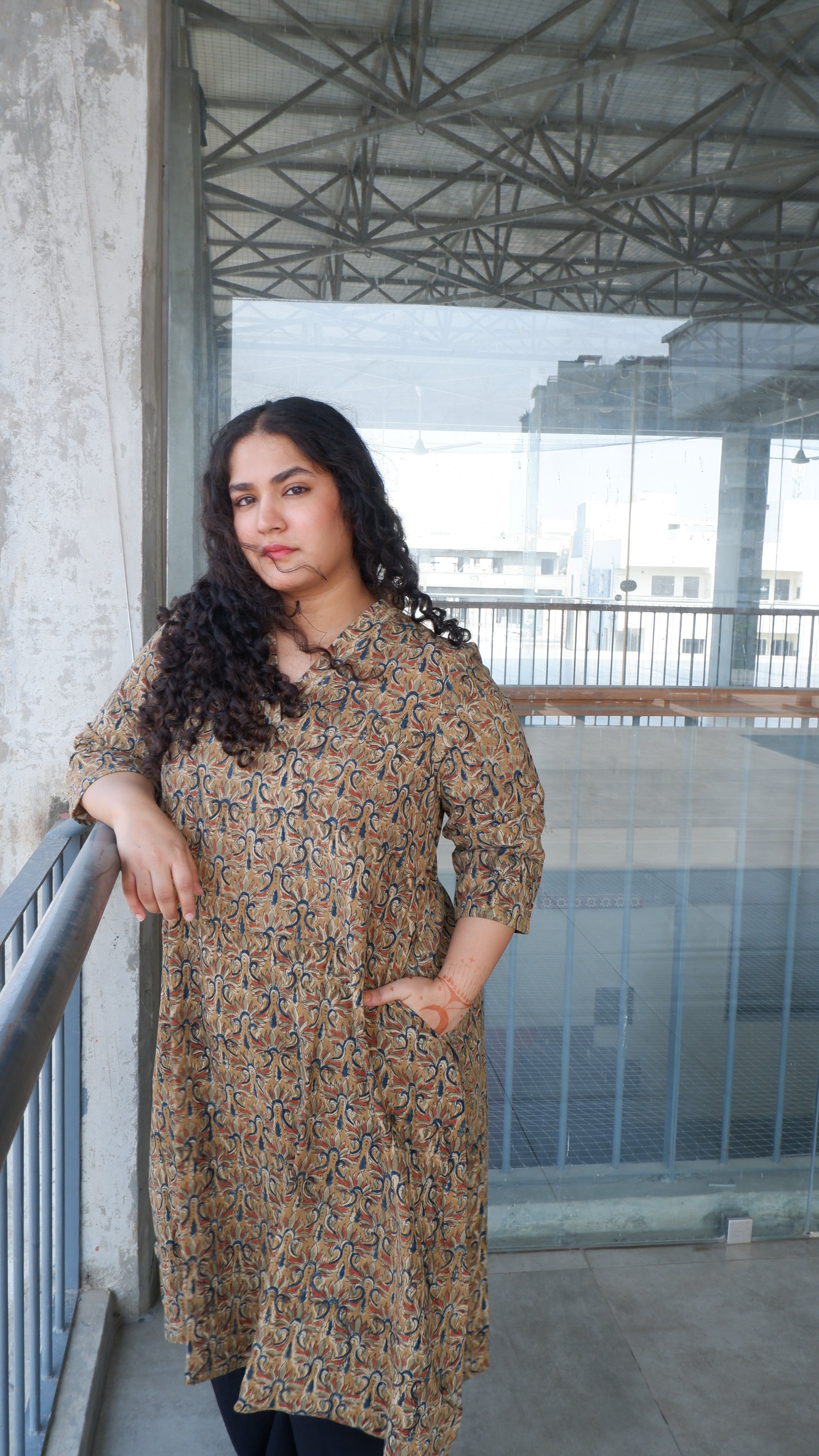 Green Floral Kalamkari A-line Long Kurta