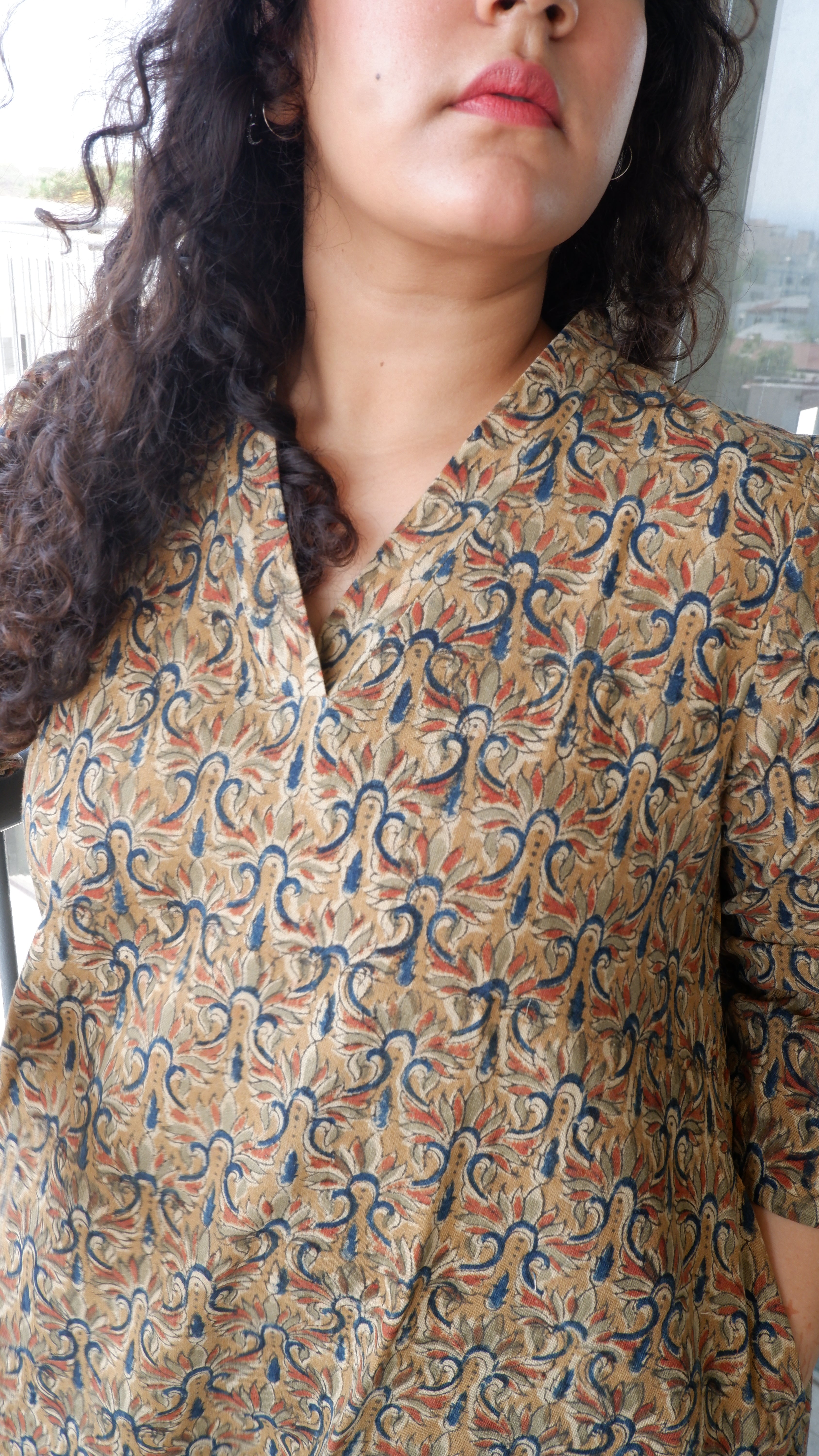 Green Floral Kalamkari A-line Long Kurta