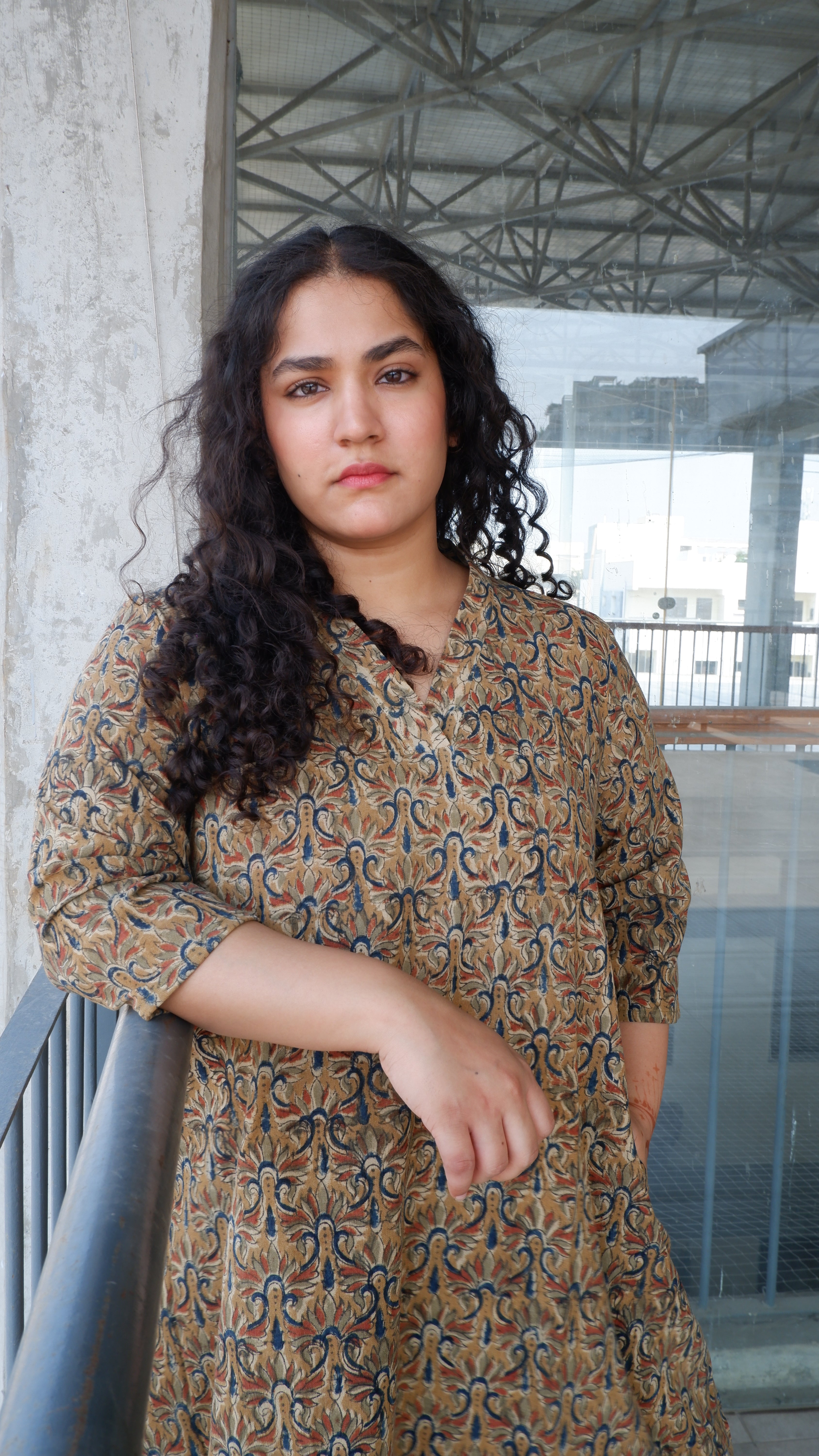 Green Floral Kalamkari A-line Long Kurta