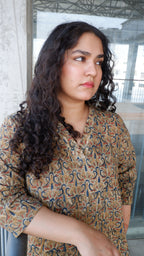Green Floral Kalamkari A-line Long Kurta