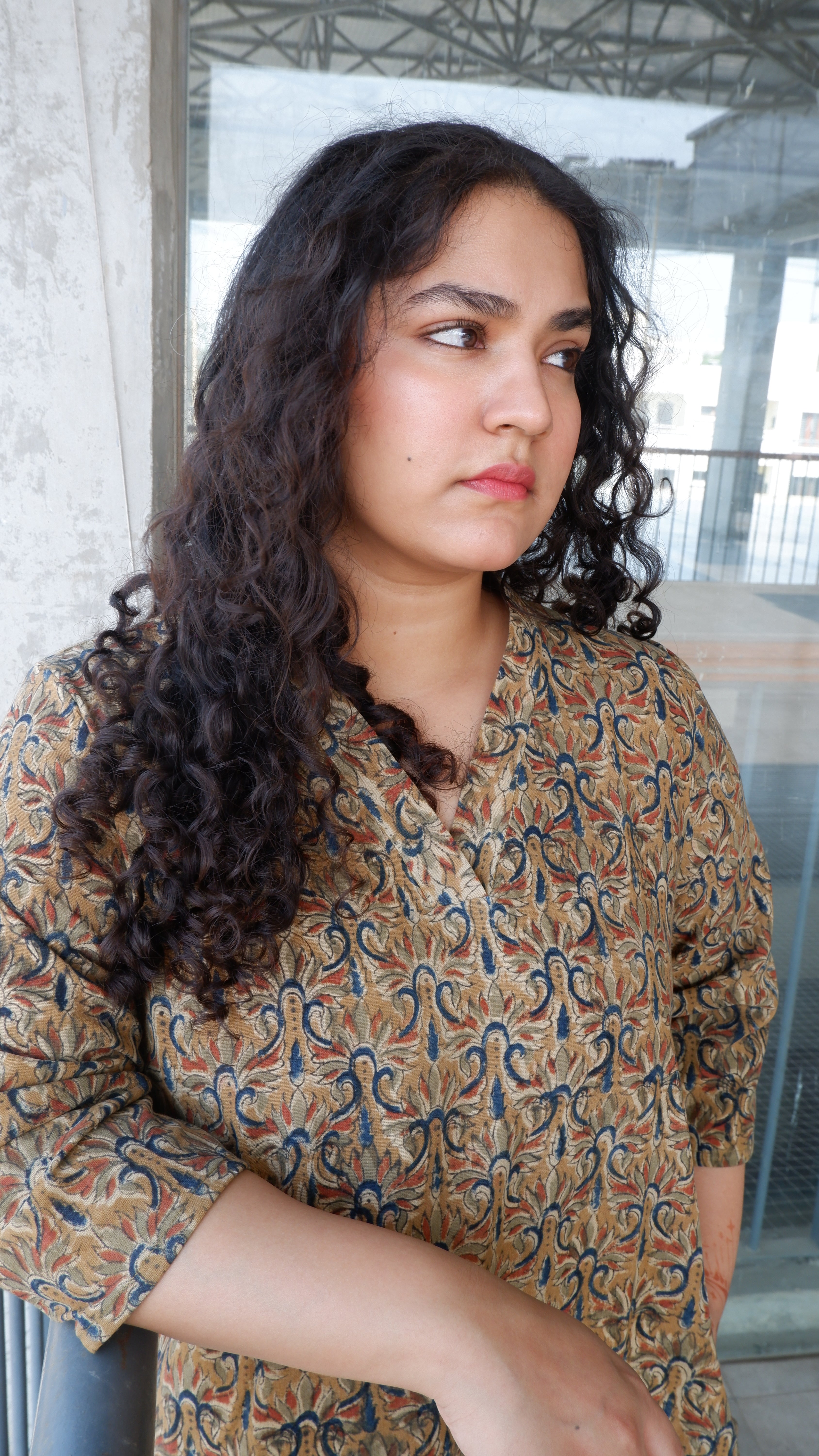 Green Floral Kalamkari A-line Long Kurta