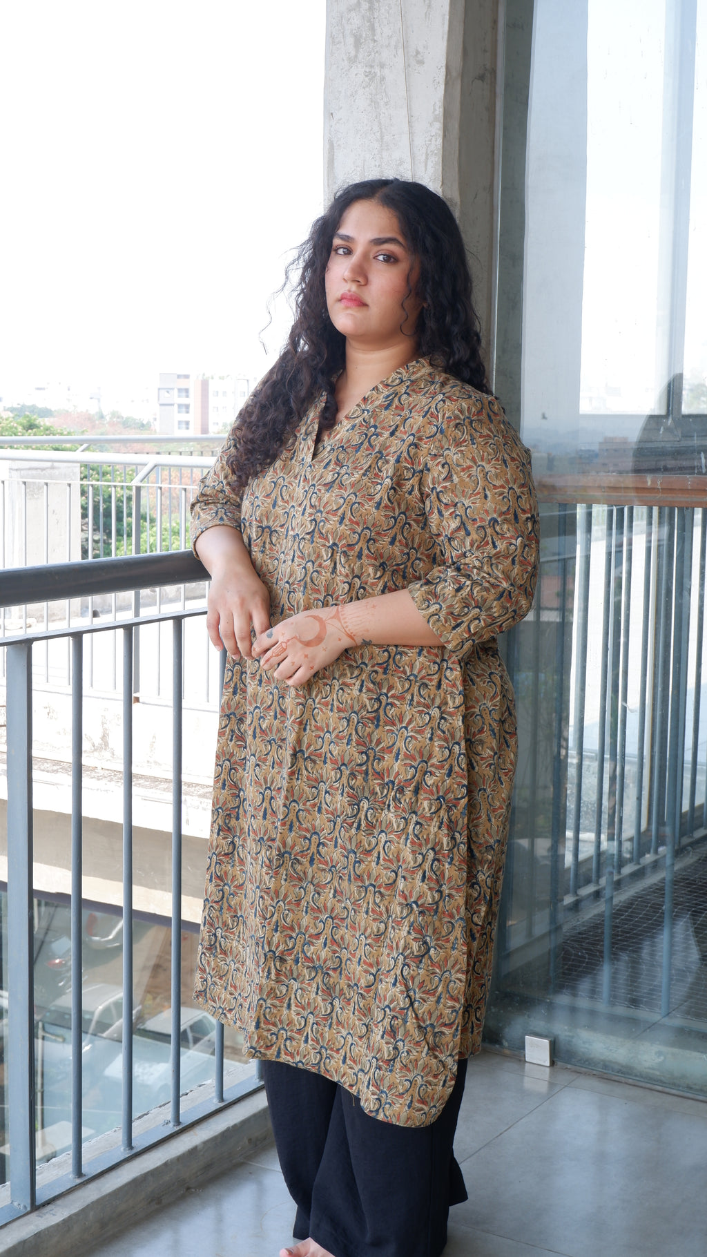 Green Floral Kalamkari A-line Long Kurta