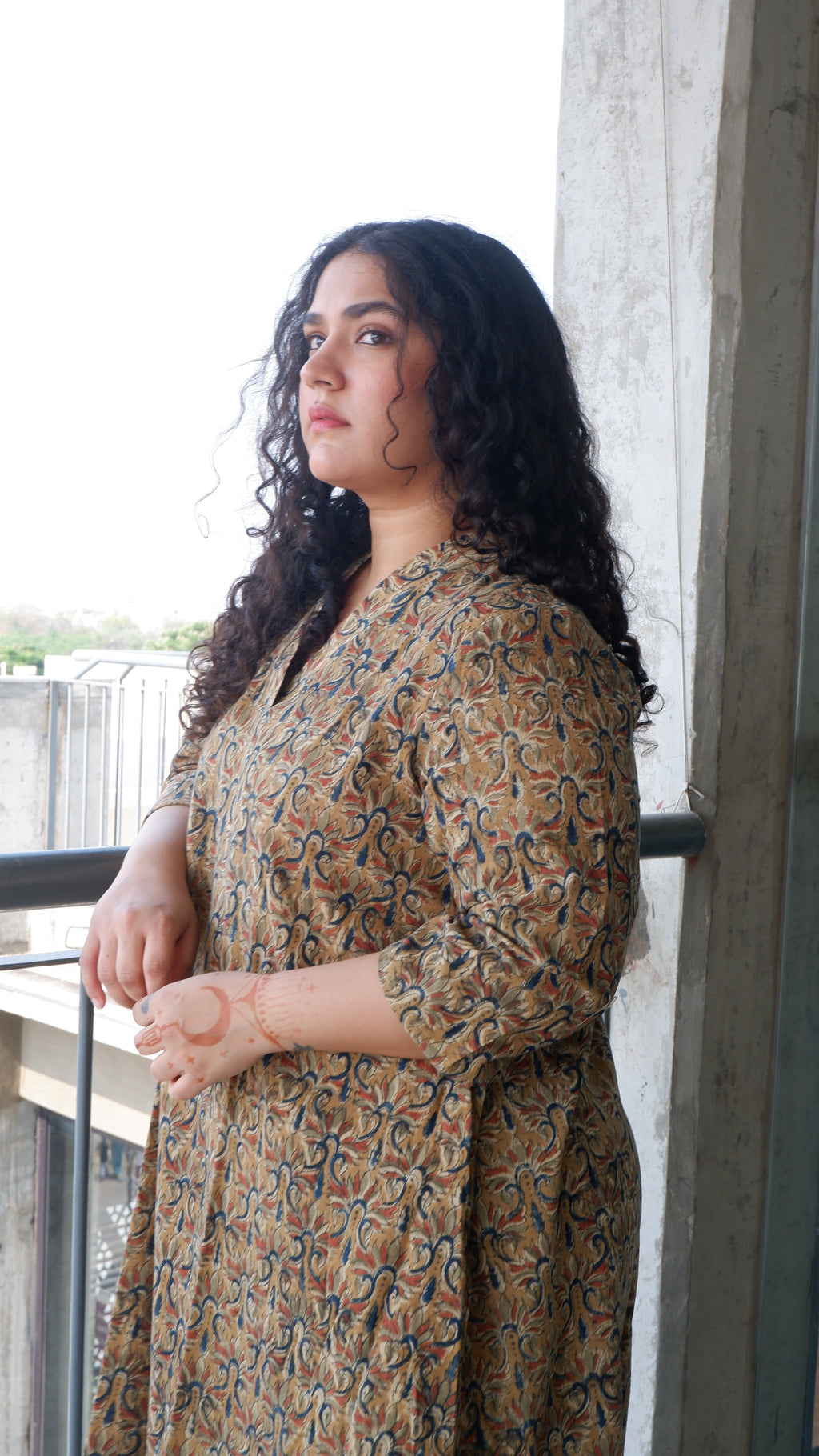 Green Floral Kalamkari A-line Long Kurta