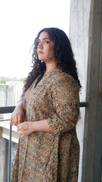 Green Floral Kalamkari A-line Long Kurta
