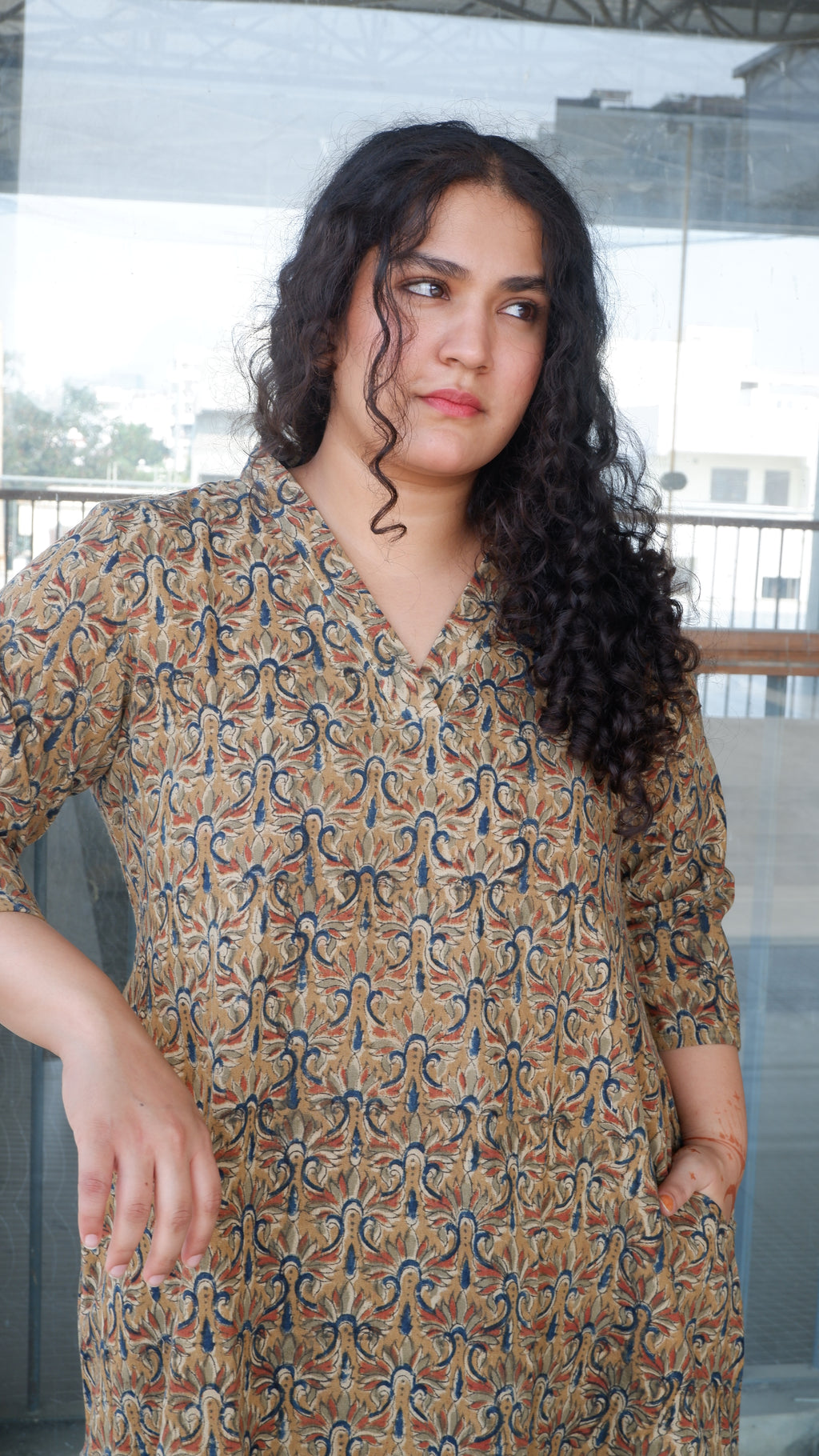 Green Floral Kalamkari A-line Long Kurta