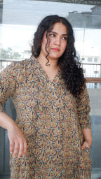 Green Floral Kalamkari A-line Long Kurta