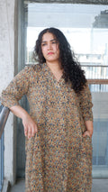 Green Floral Kalamkari A-line Long Kurta