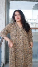 Green Floral Kalamkari A-line Long Kurta