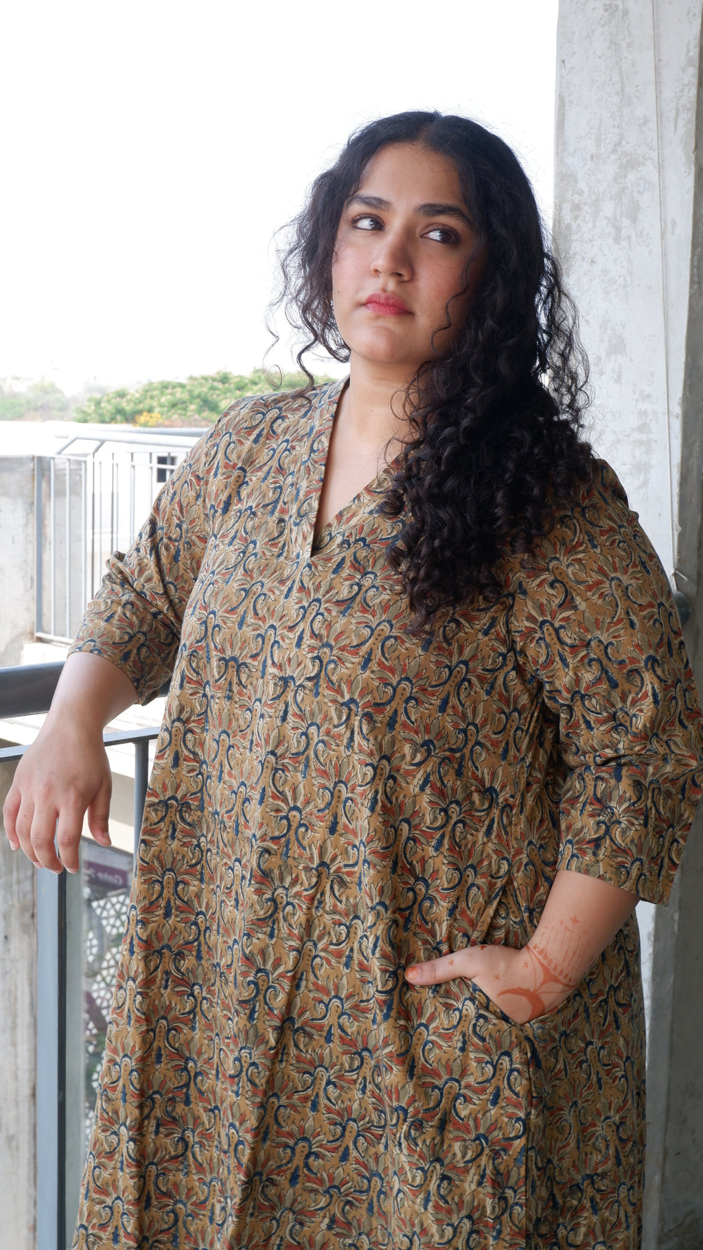 Green Floral Kalamkari A-line Long Kurta
