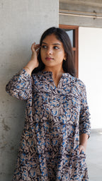 Black leaf Kalamkari A-line Long Kurta