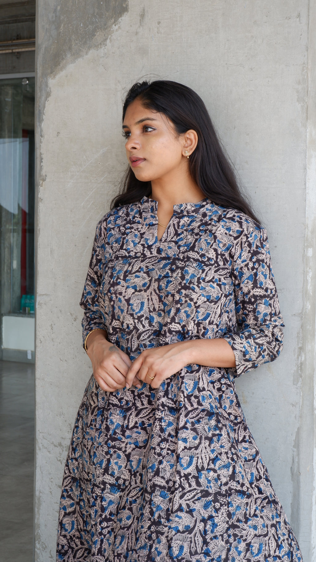 Black leaf Kalamkari A-line Long Kurta