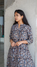 Black leaf Kalamkari A-line Long Kurta