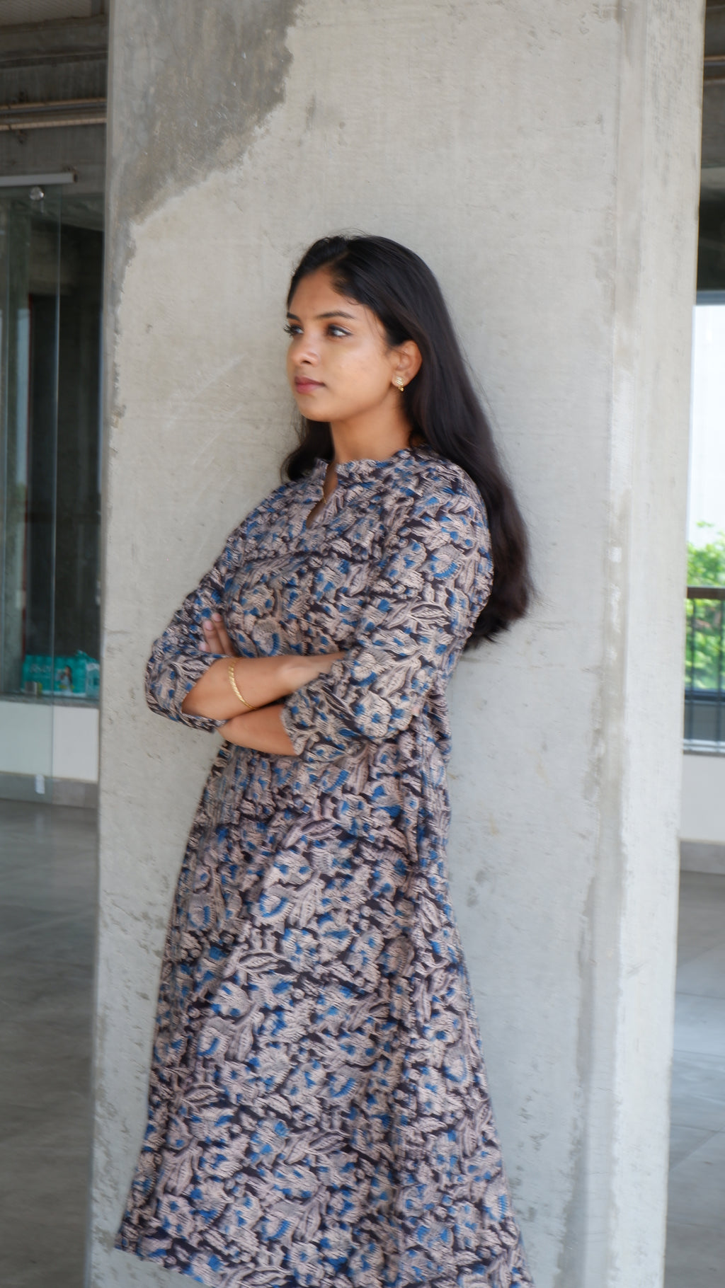 Black leaf Kalamkari A-line Long Kurta