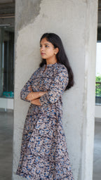 Black leaf Kalamkari A-line Long Kurta