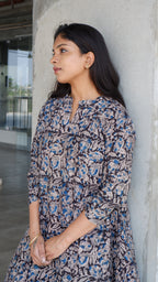 Black leaf Kalamkari A-line Long Kurta