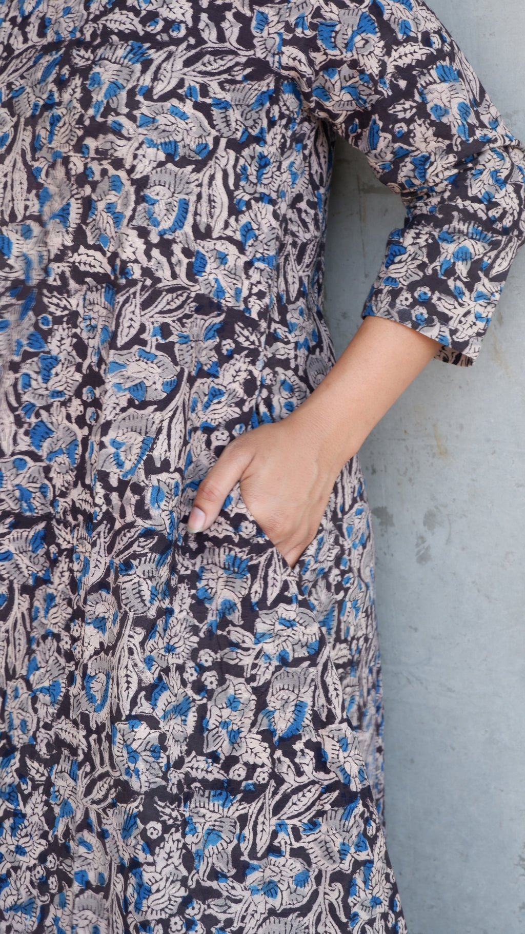 Black leaf Kalamkari A-line Long Kurta