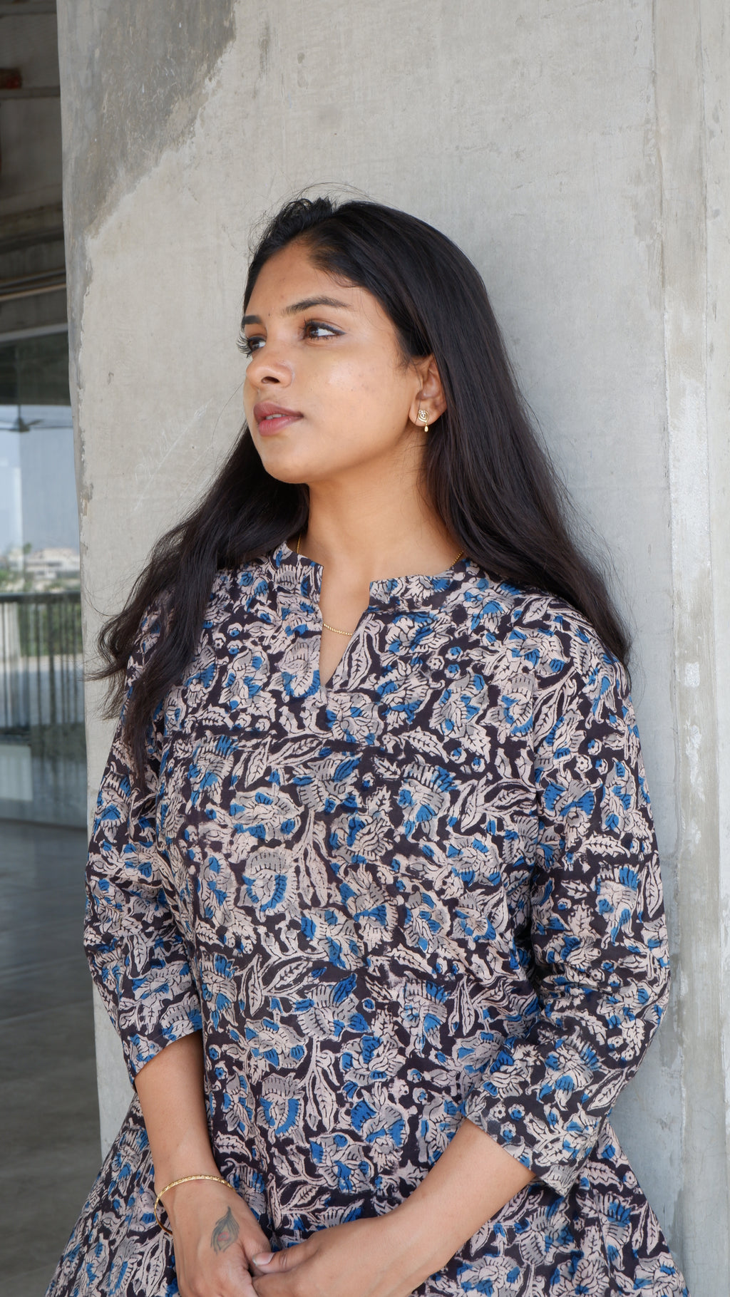 Black leaf Kalamkari A-line Long Kurta