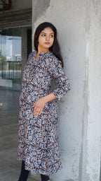 Black leaf Kalamkari A-line Long Kurta