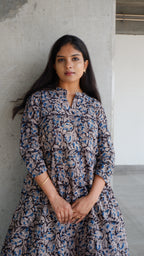 Black leaf Kalamkari A-line Long Kurta