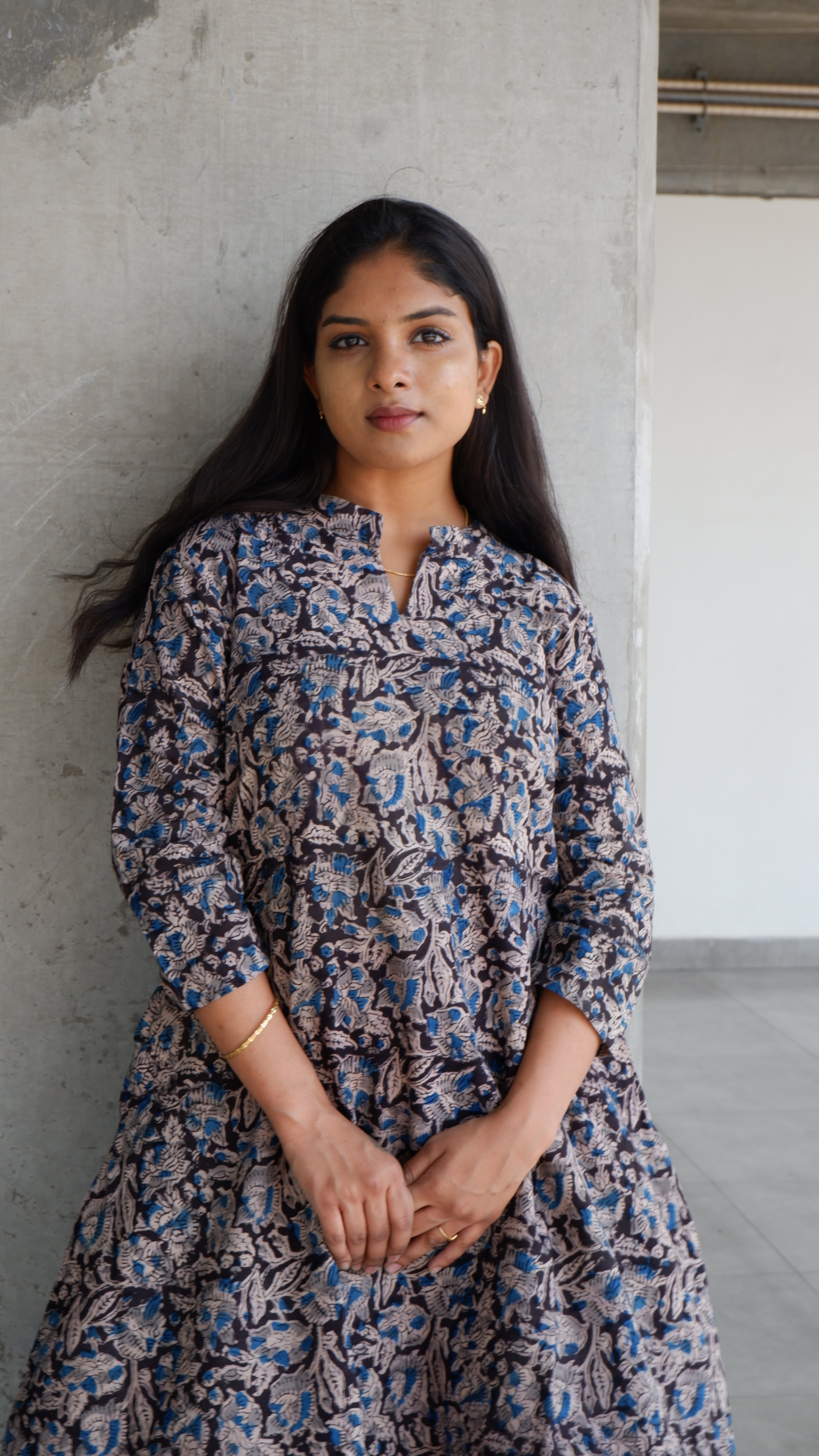 Black leaf Kalamkari A-line Long Kurta