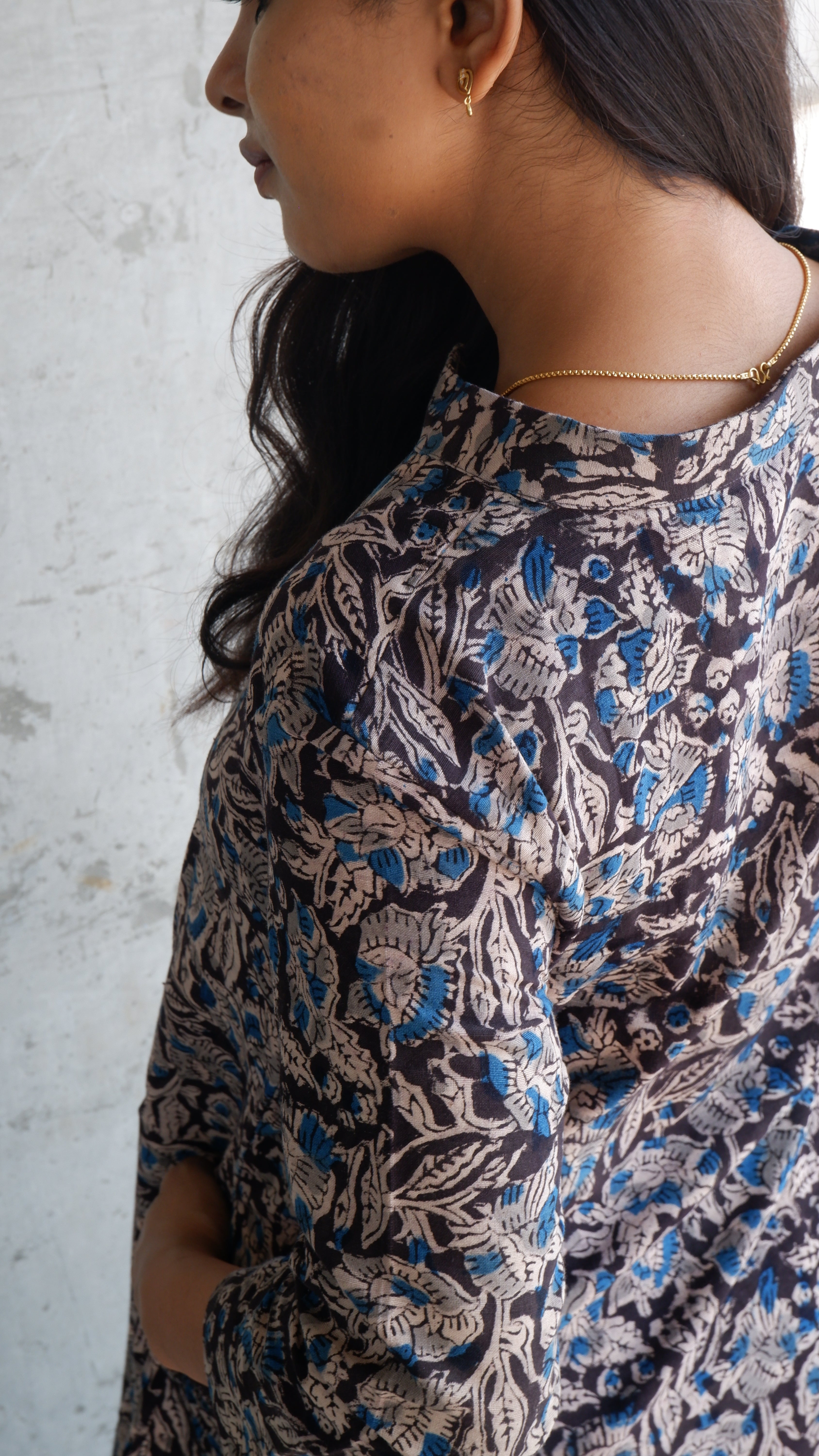 Black leaf Kalamkari A-line Long Kurta