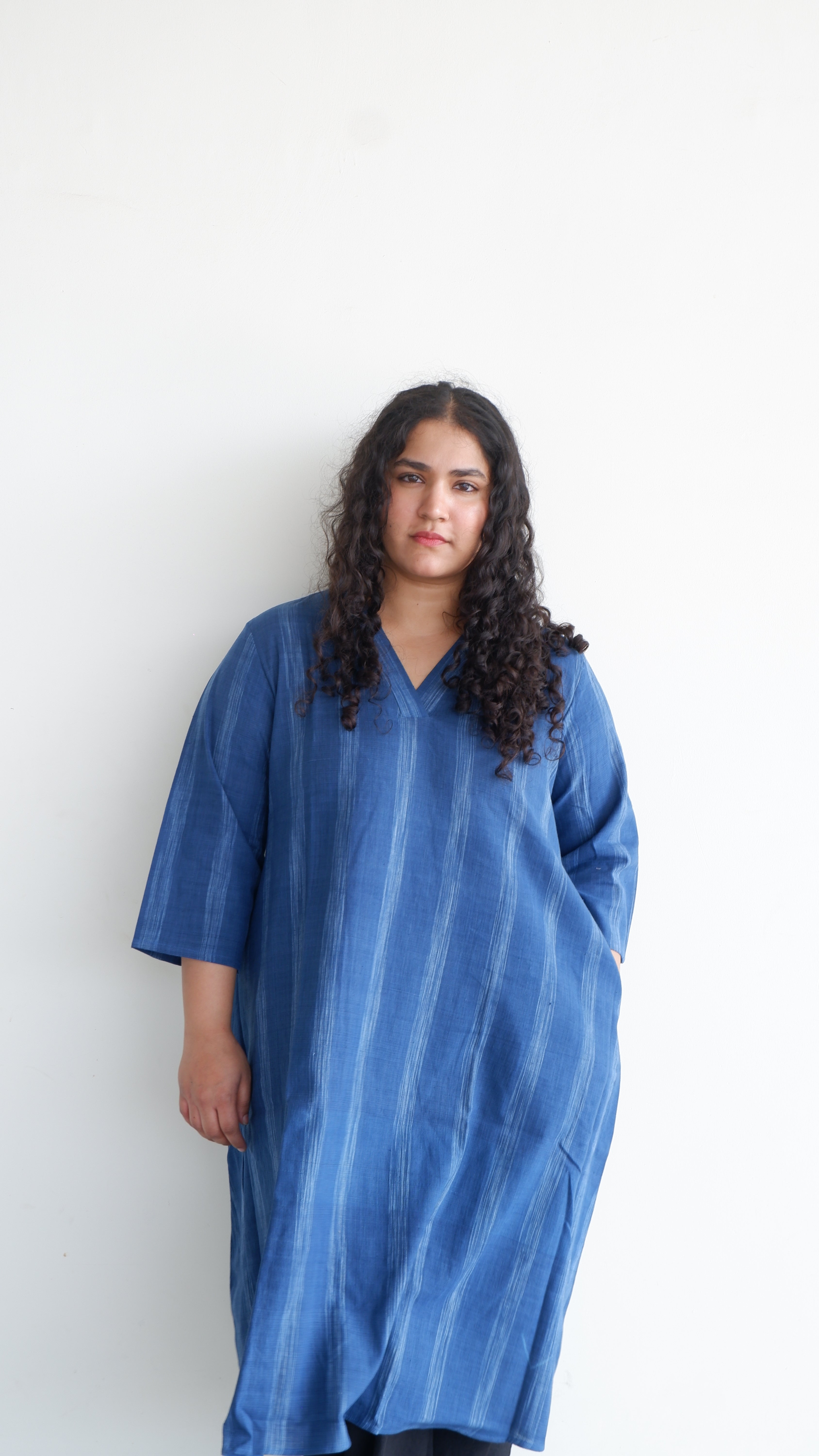 Blue Handloom A-line Long Kurta