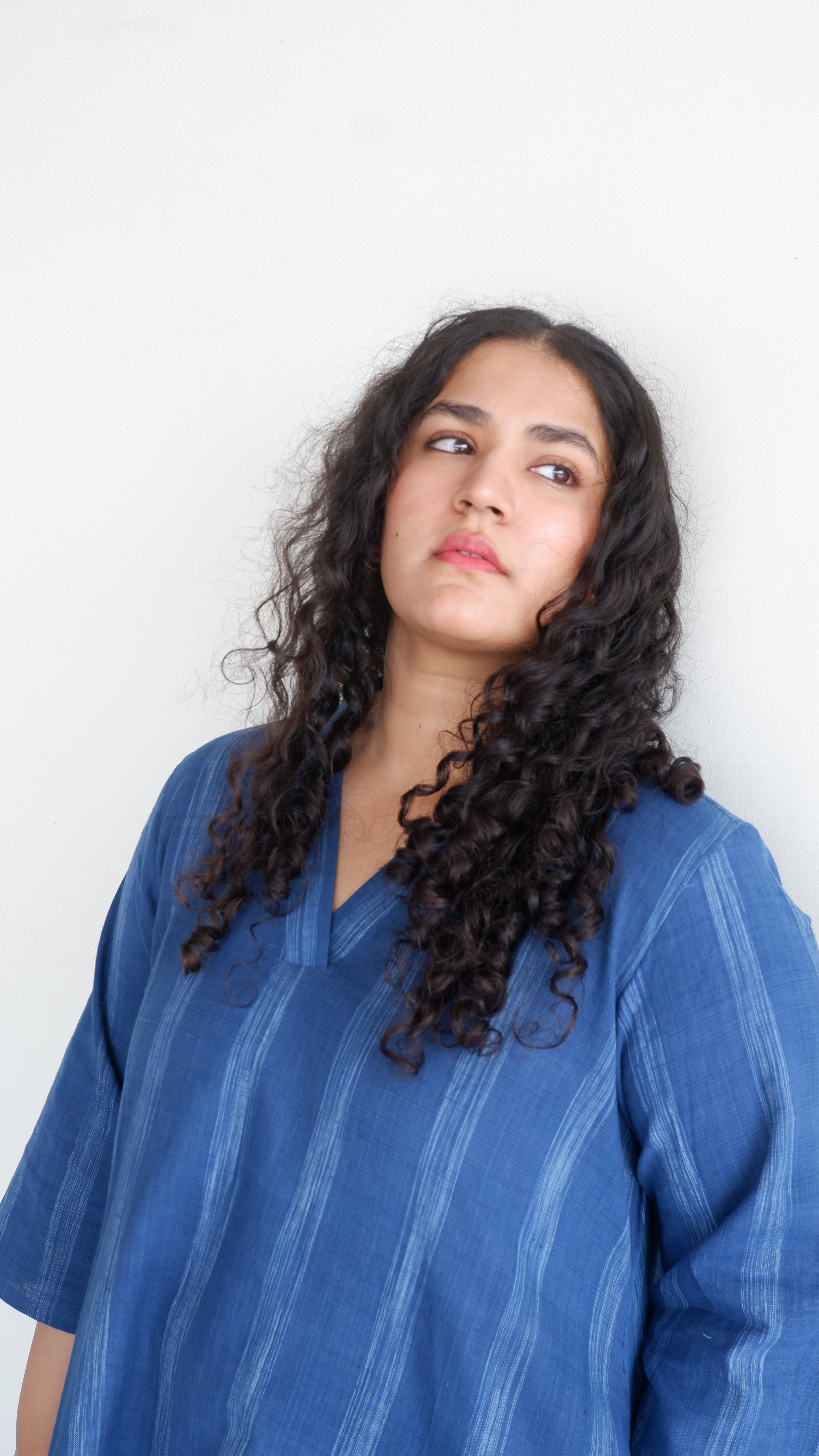 Blue Handloom A-line Long Kurta
