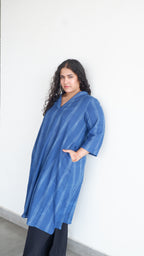 Blue Handloom A-line Long Kurta