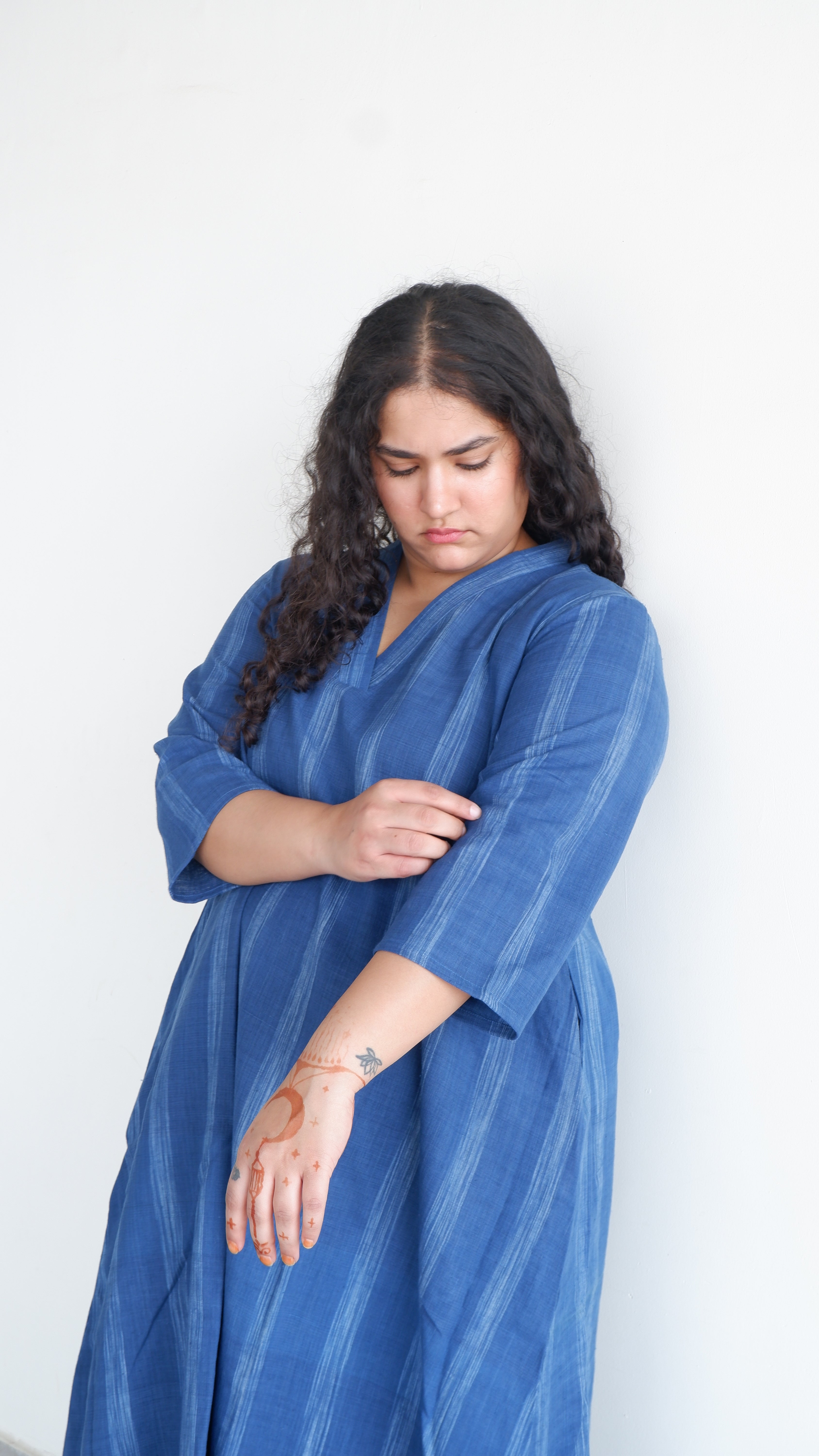 Blue Handloom A-line Long Kurta