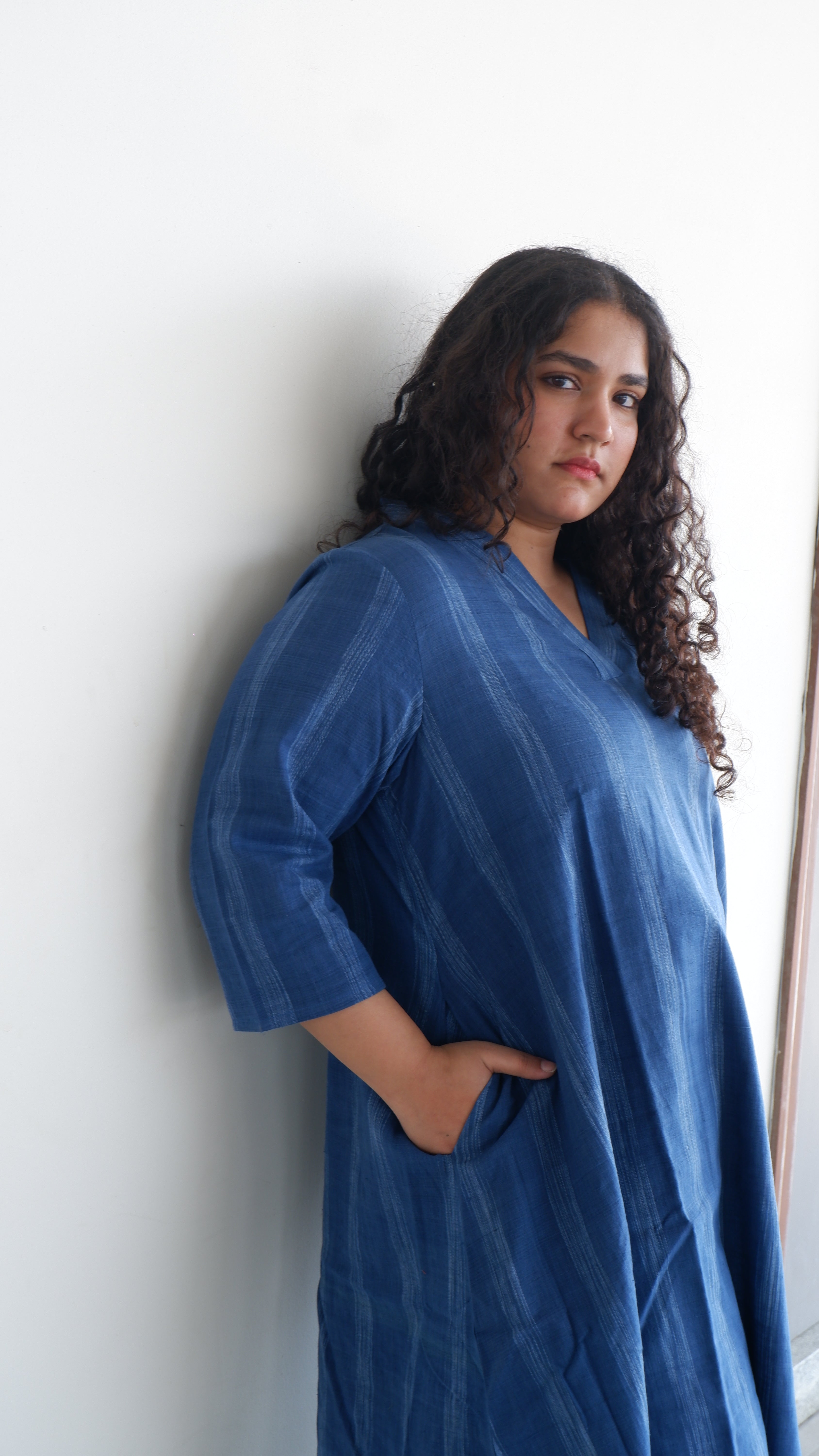 Blue Handloom A-line Long Kurta