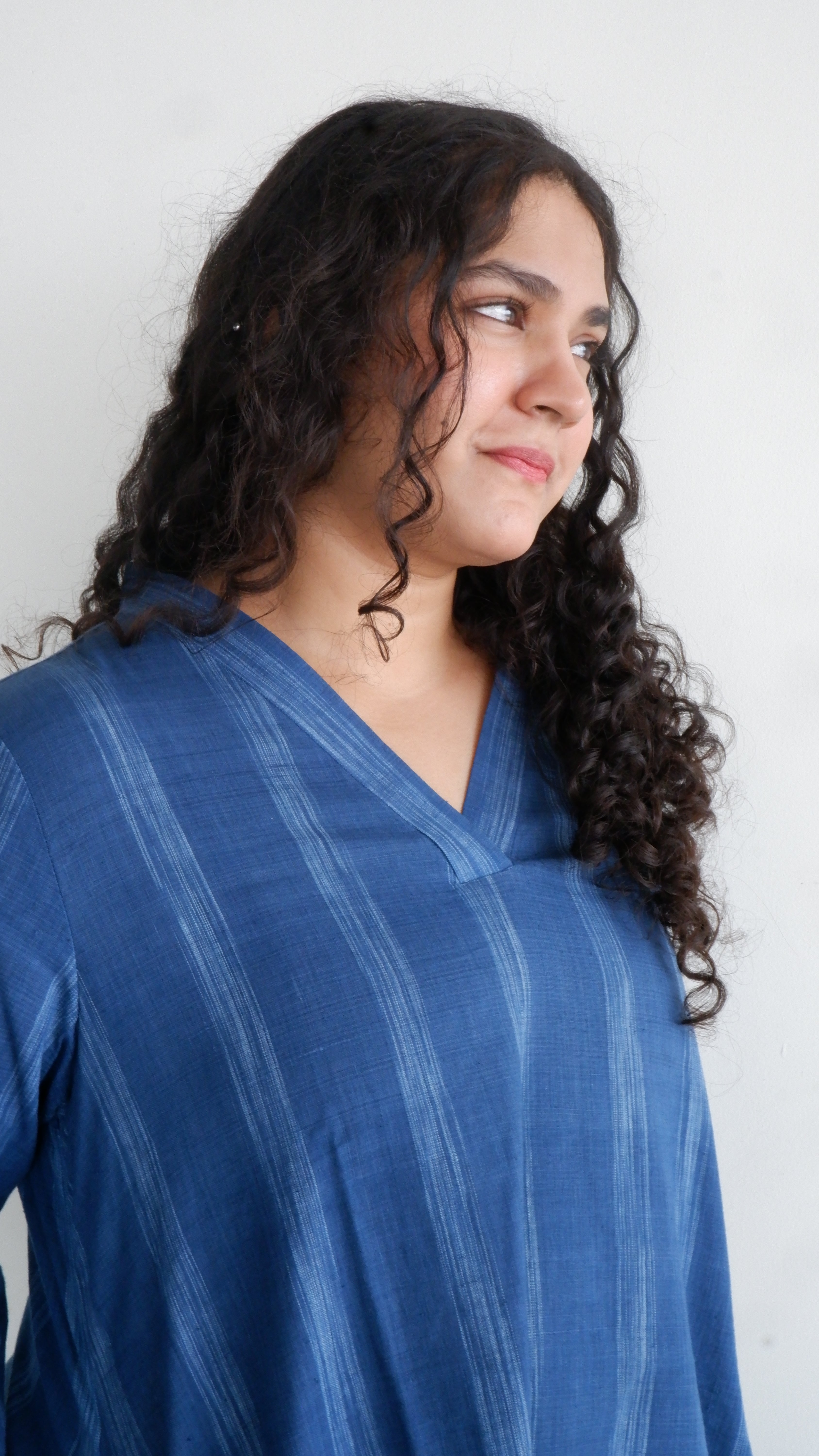 Blue Handloom A-line Long Kurta