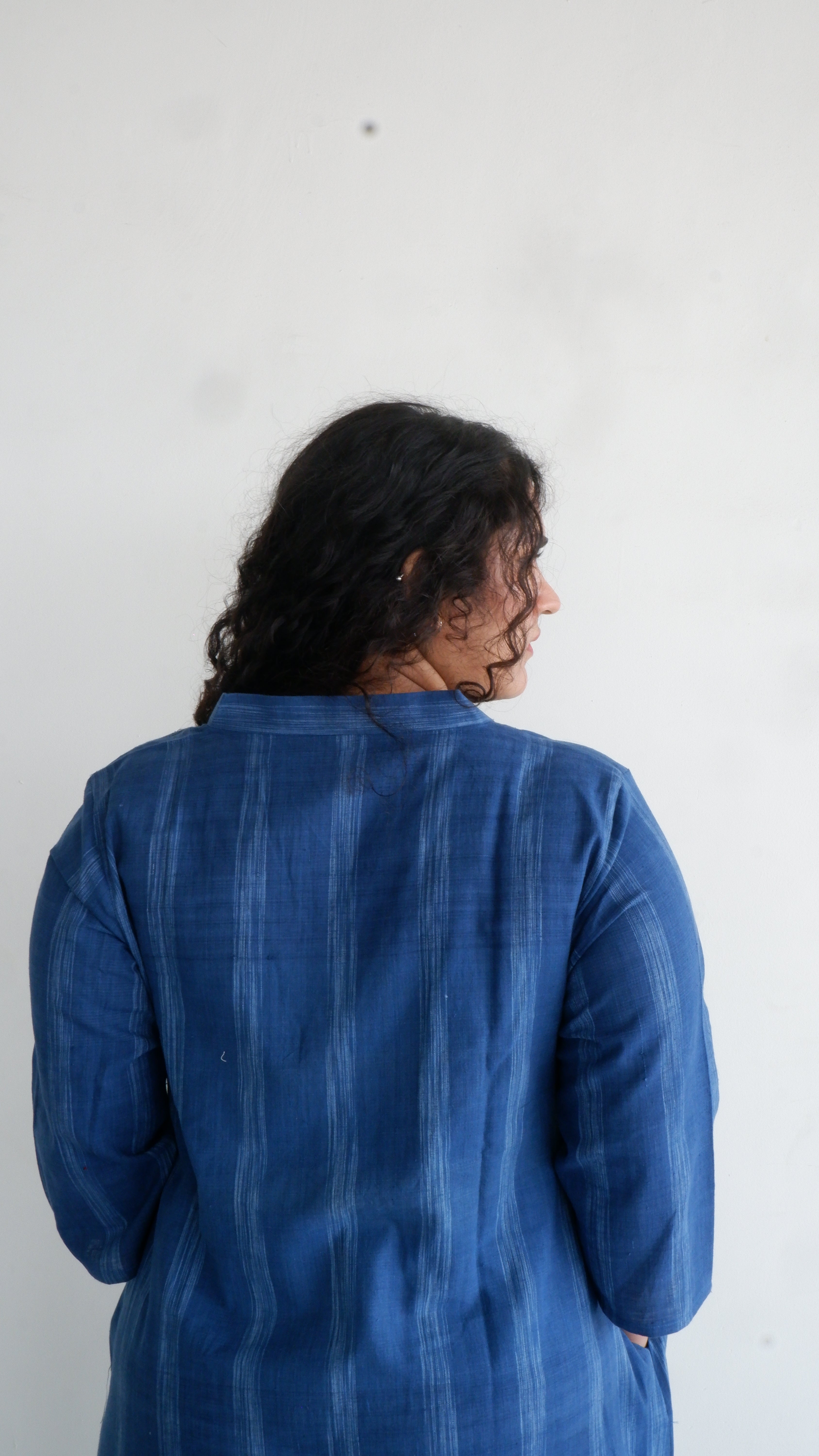Blue Handloom A-line Long Kurta